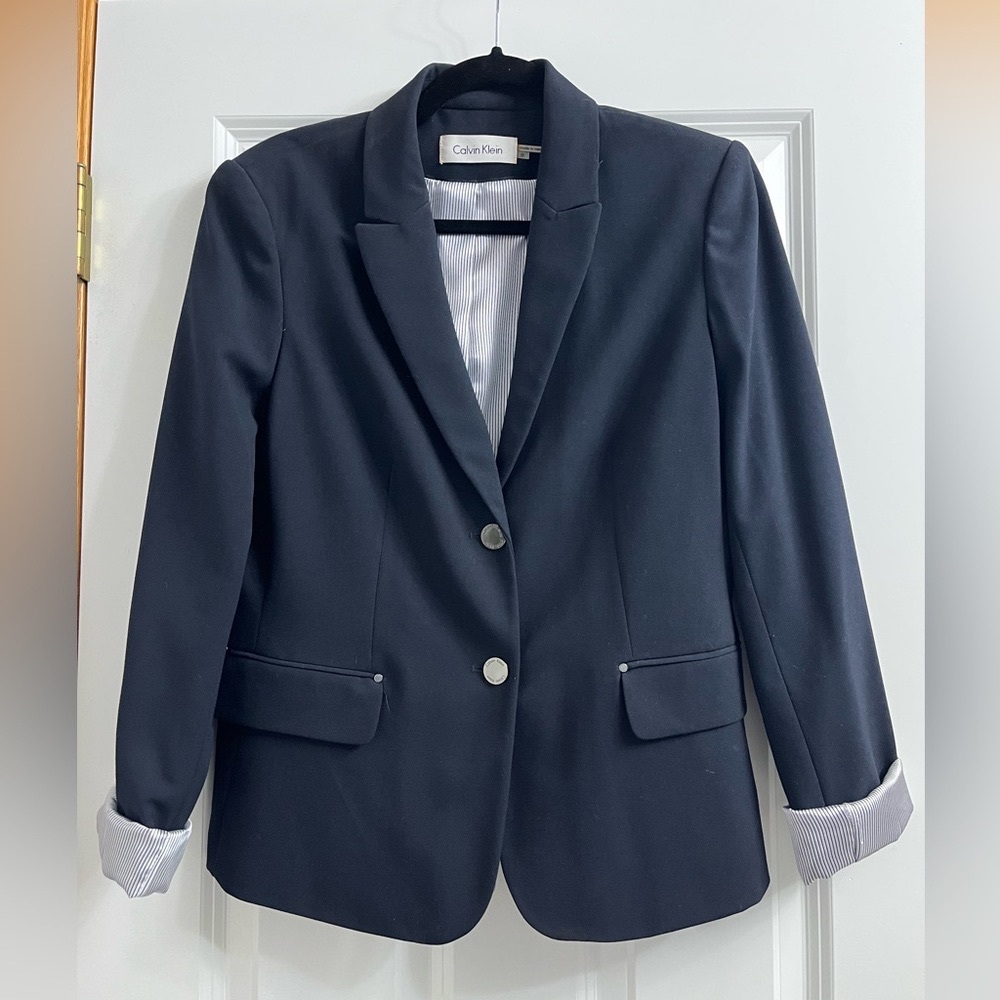 Women’s navy two-button blazer